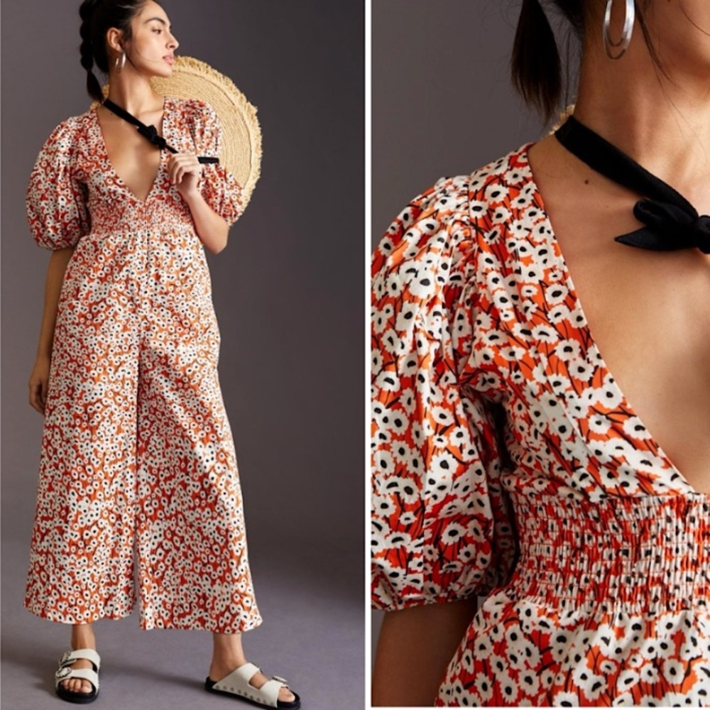 Hutch Floral Jumpsuit in Red and White